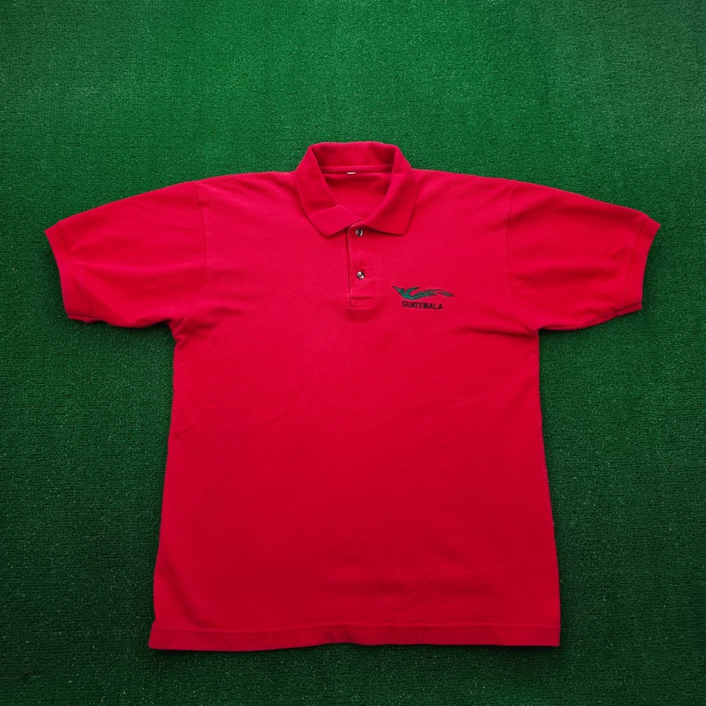 Guatemala Resplendent Quetzal Embroidered Polo Shirt Mens Large Red Souvenir